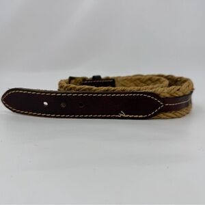 Women's Vintage Leather Belt Braided Rope Brass Buckle Size 26” Western Boho